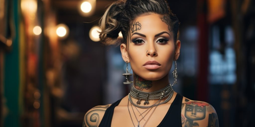 Genegirl with tattoos on a blurred background rative AI