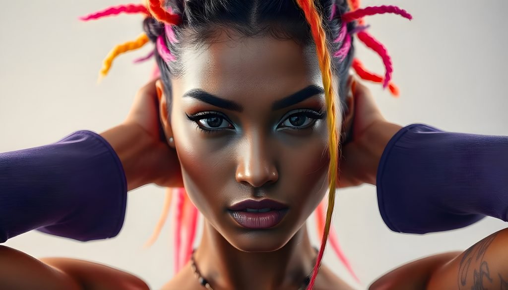 Vibrant Portrait of a Woman with Colorful Dreads